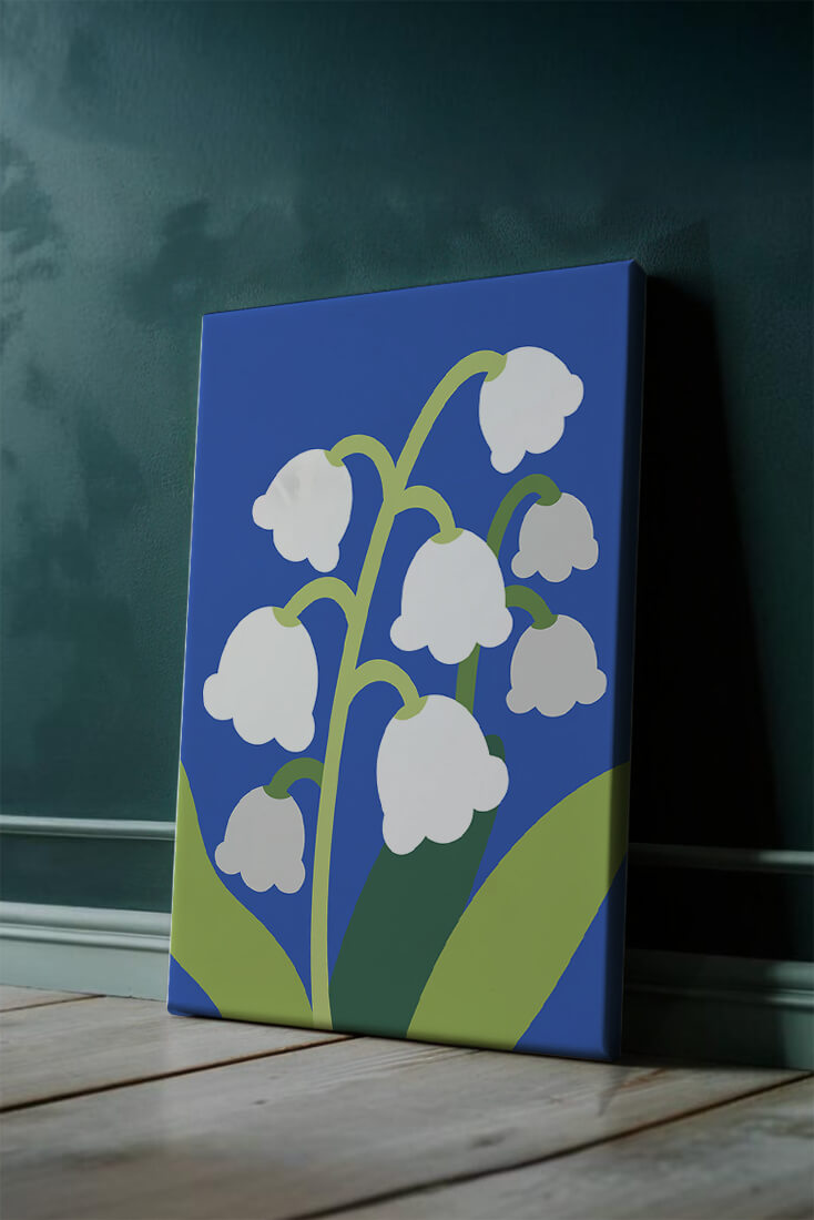 Abstract Lily of the Valley Illustration on Blue Background