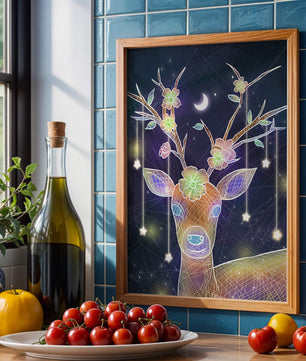 Illuminated Fantasy Deer with Floral Antlers and Hanging Stars - Mi tienda