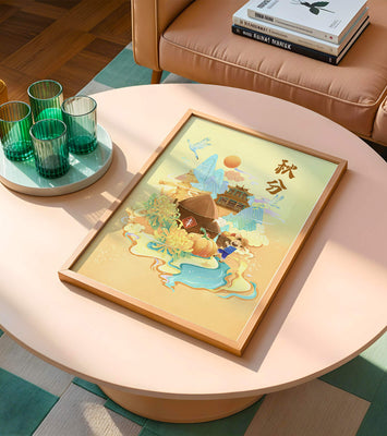 Charming autumn scene with traditional elements and nature motifs