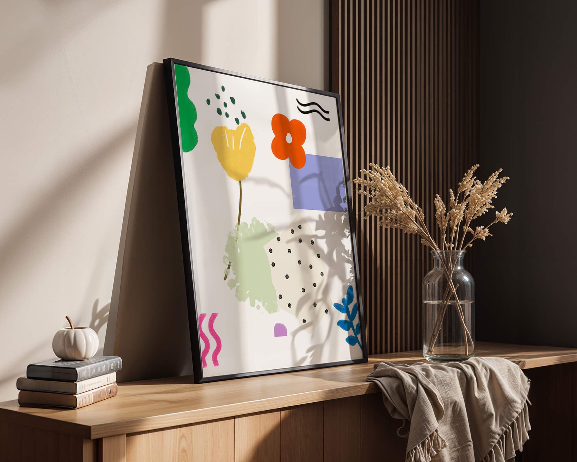Abstract floral design with colorful geometric shapes