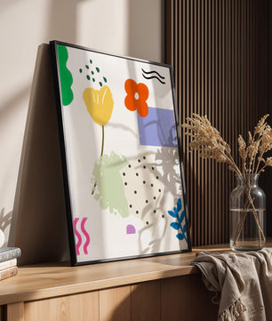 Abstraktes Blumendesign mit bunten geometrischen Formen