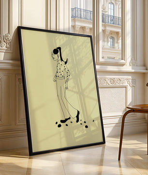 Illustration d'une personne marchant en chemise à pois avec une queue de cheval