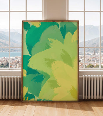 Abstract green and yellow brushstroke painting