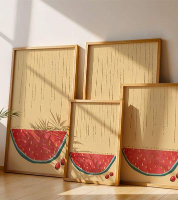 Abstract Watermelon Slice with Gold Accents on Minimalist Background