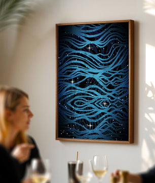 Abstract blue wave lines with starry night background