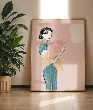 Elegant woman in vintage dress with pink background