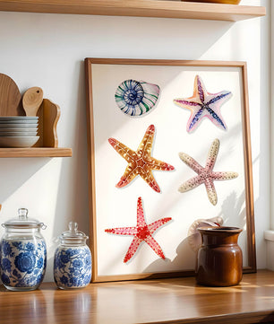 Watercolor collection of seashells and starfish illustration