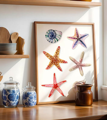Watercolor collection of seashells and starfish illustration