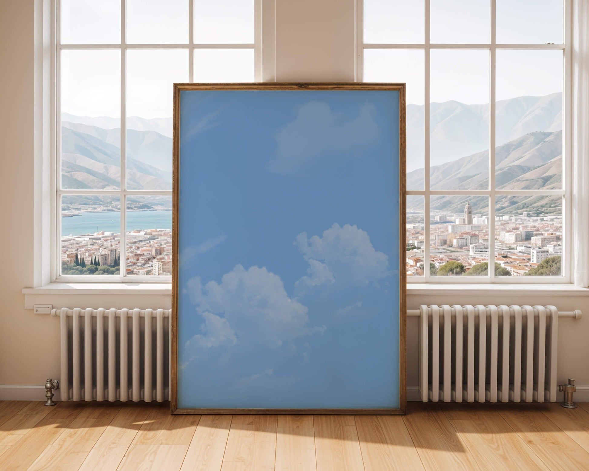 Cielo azul brillante con nubes blancas esponjosas