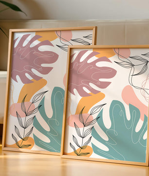 Illustration botanique abstraite avec des motifs de feuilles colorés
