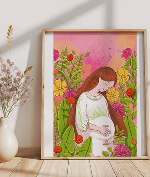 Pregnant Woman Amidst Vibrant Flowers