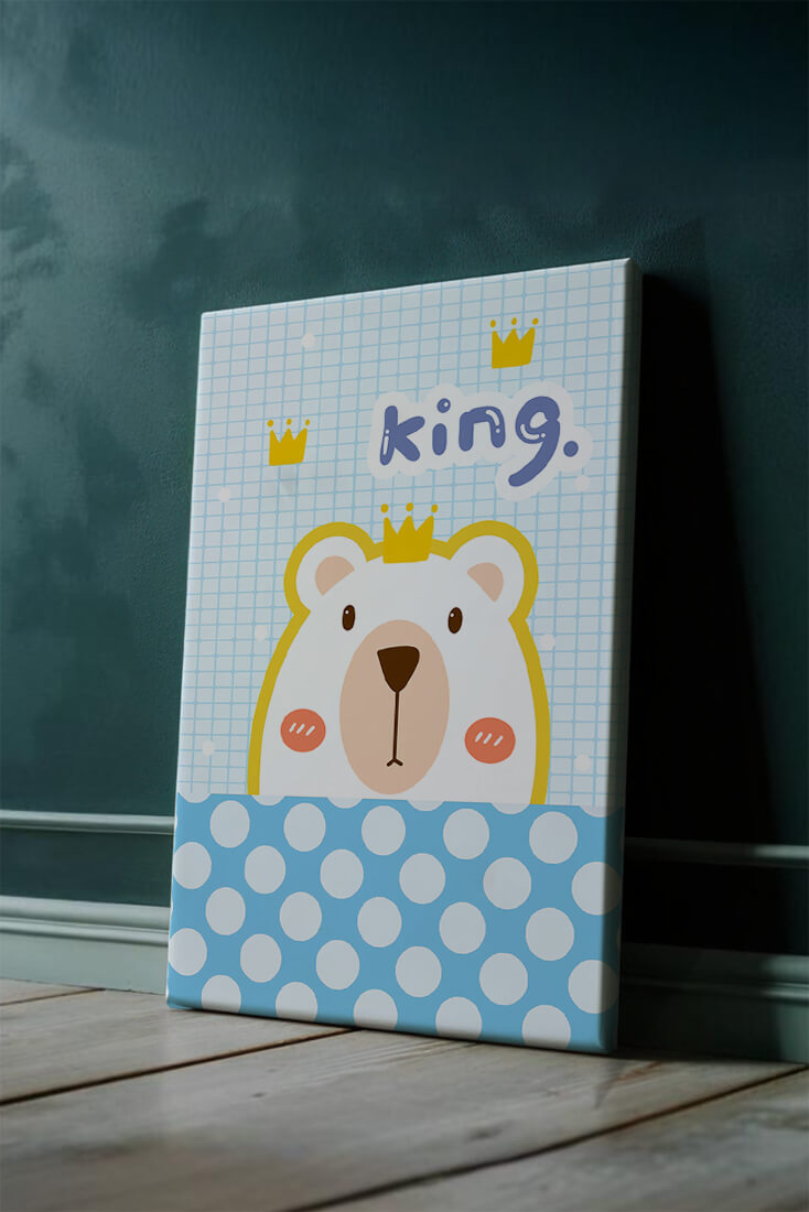 Adorable bear illustration with crown and playful text