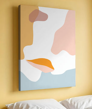 Arte abstracto con formas de colores pastel sobre fondo blanco