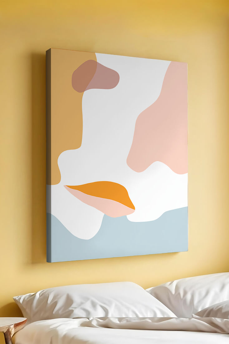 Abstract art with pastel color shapes on white background