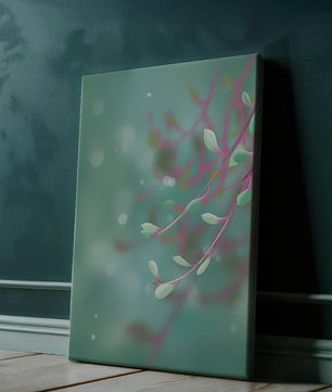 Diseño abstracto sereno con hojas pastel y fondo borroso