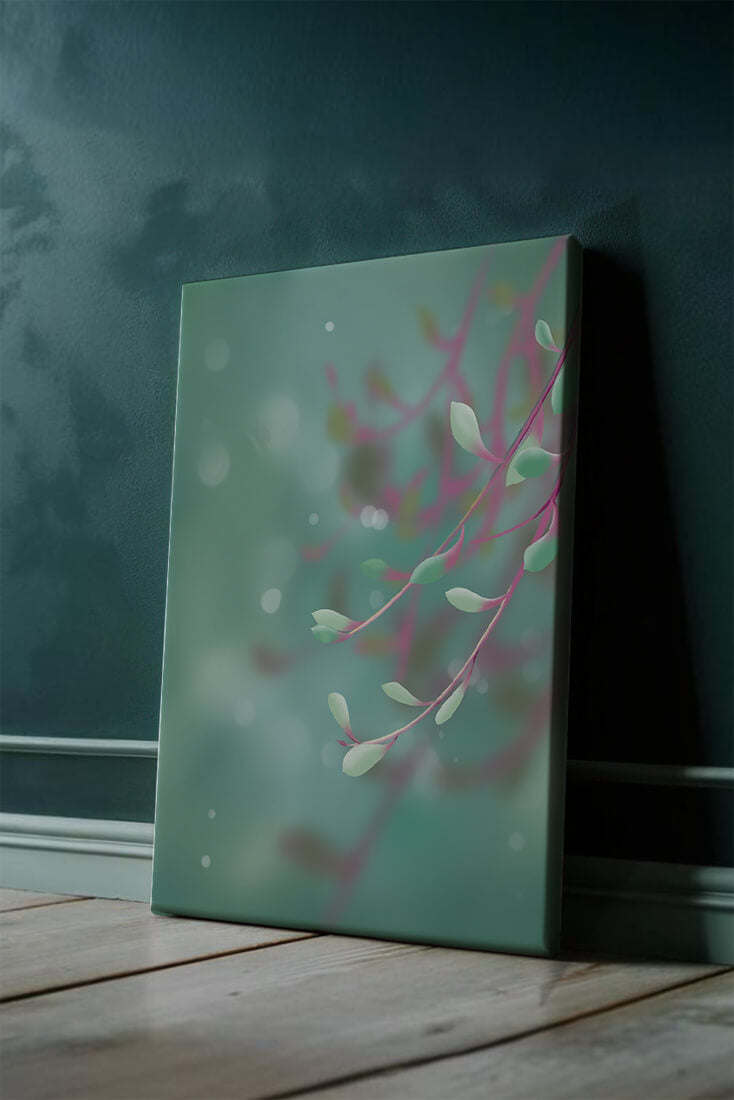 Diseño abstracto sereno con hojas pastel y fondo borroso