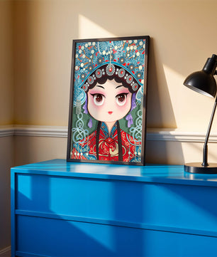 Cute Cartoon Character in Traditional Chinese Clothing with Intricate Headpiece