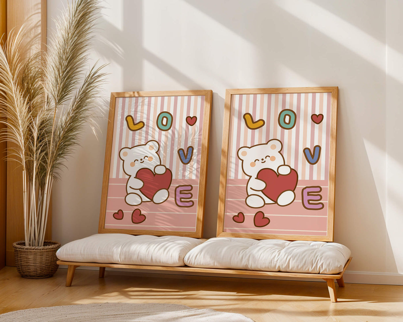 Adorable bear holding a heart in a playful love-themed illustration