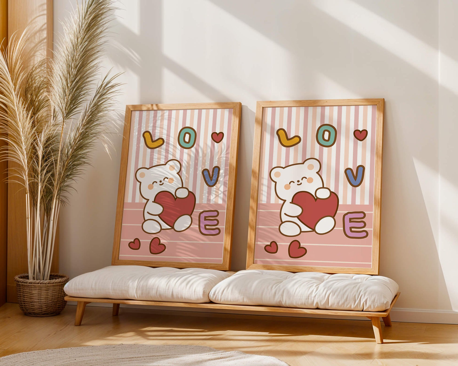 Adorable bear holding a heart in a playful love-themed illustration