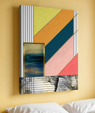 Abstract geometric art with textured colors and gold accents - Mi tienda