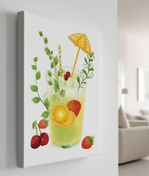 Refreshing summer drink illustration with fruits and greenery
