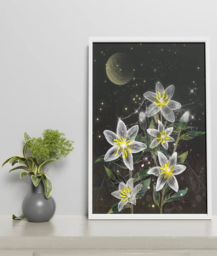 Luminous Night Flowers Under a Starry Sky with Golden Moon - Mi tienda