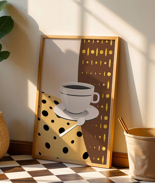 Contemporary Coffee Art with Geometric Patterns and Gold Accents - Mi tienda