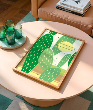 Art abstrait de cactus avec des éléments verts et jaunes