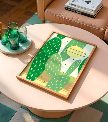 Abstract cactus art with green and yellow elements