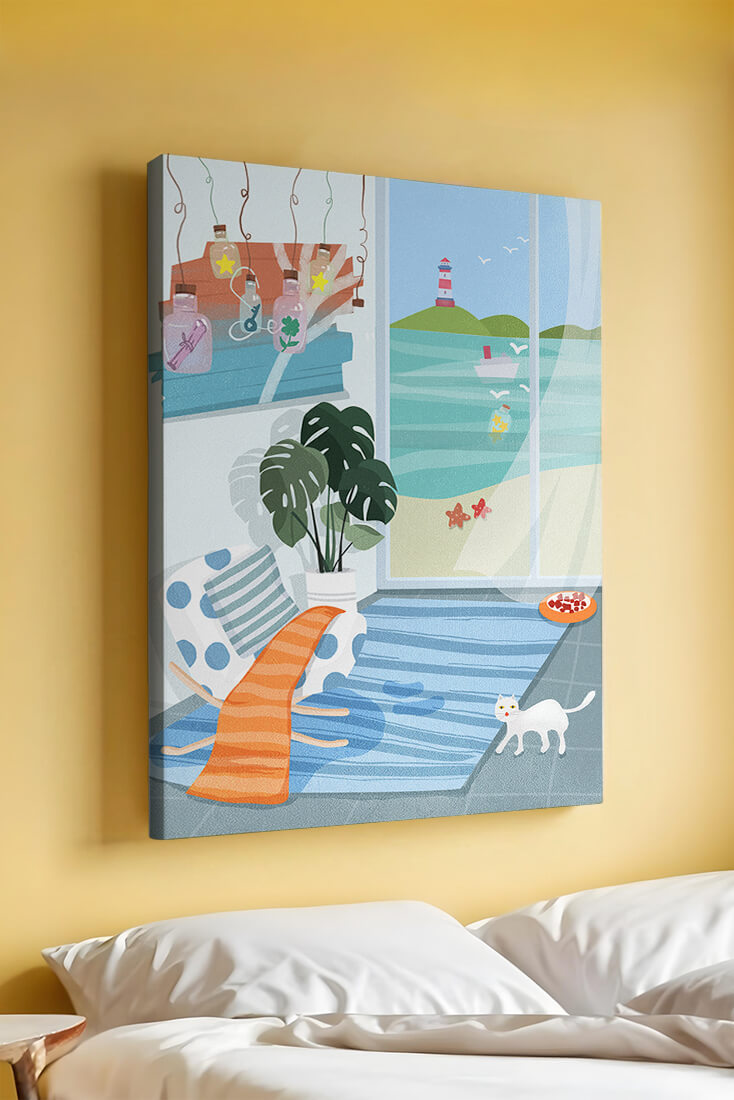 Cozy Room with Sea View and Lighthouse through the Window