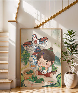 Charmante illustration d’un enfant savourant un plat traditionnel
