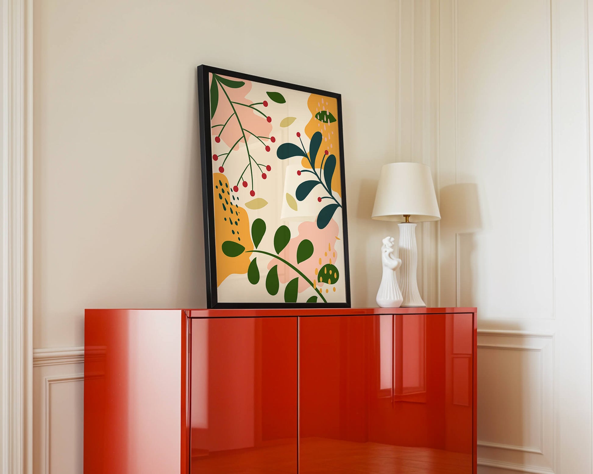 Abstract Floral Pattern with Bold Colors and Geometric Shapes
