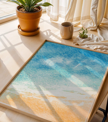 Abstract Ocean Waves with Blue and Sand Tones