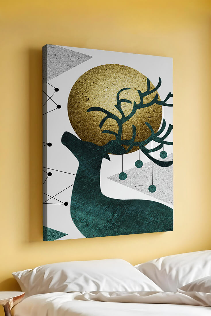 Abstract Geometric Deer with Gold Circle and Modern Design