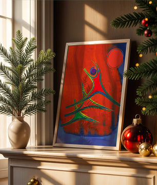 Abstract colorful artwork with dynamic figures and bold colors