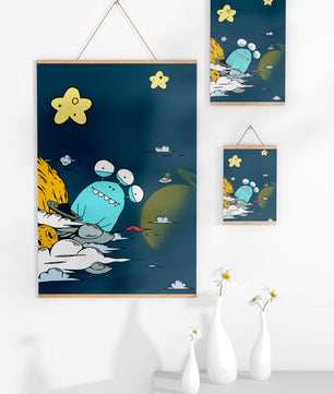 Playful Alien Illustration with Space Background and Stars - Mi tienda
