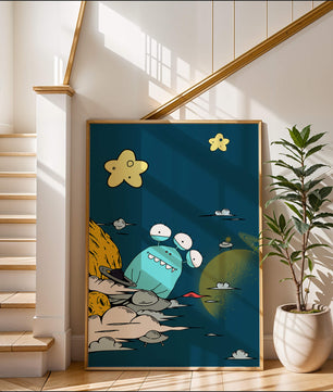Playful Alien Illustration with Space Background and Stars - Mi tienda
