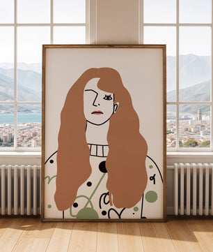 Minimalist Portrait of a Woman with Long Hair and Abstract Design Elements - Mi tienda