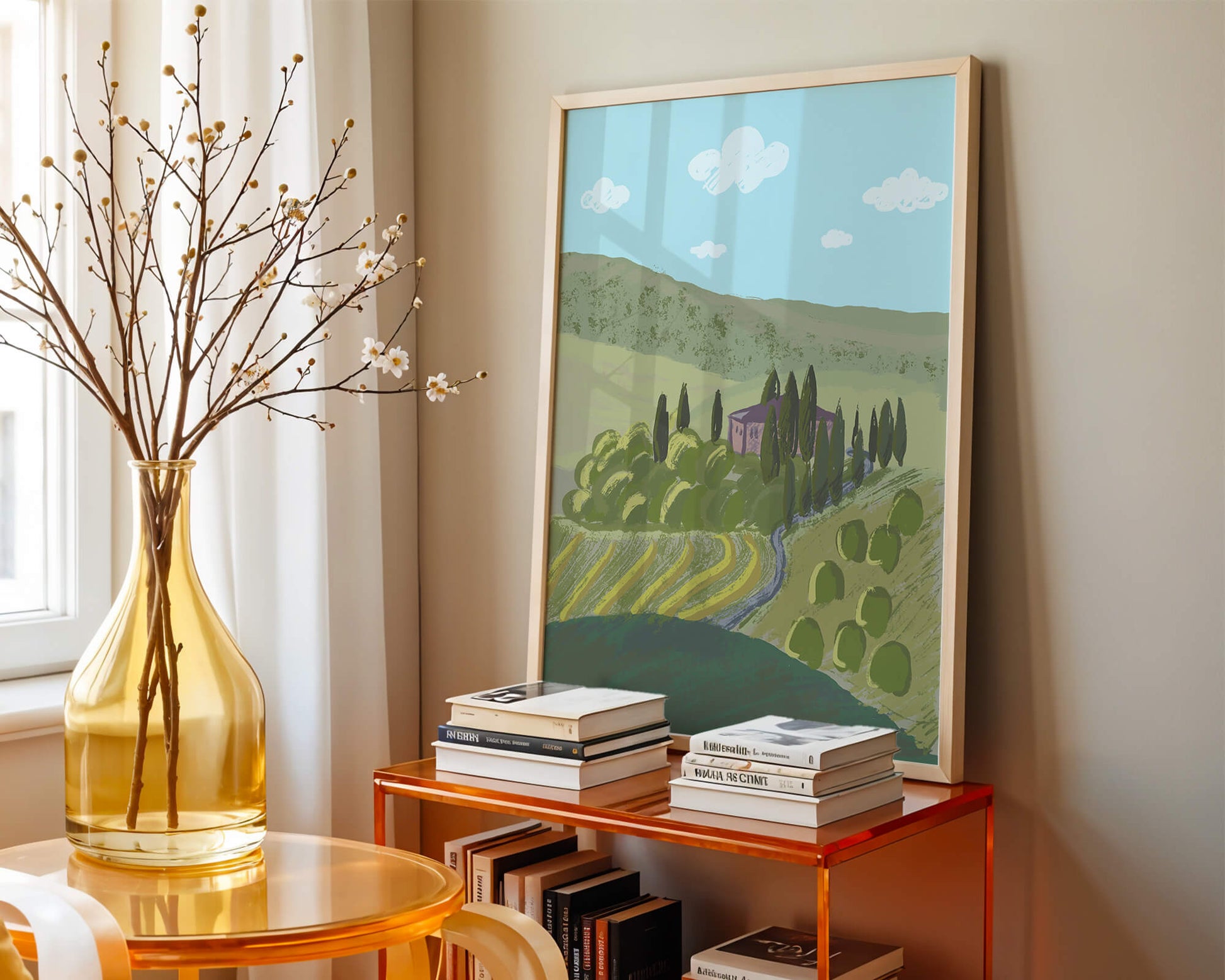 Charming Tuscan Countryside Landscape with Rolling Hills and Cypress Trees