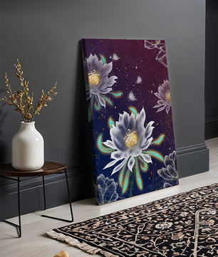Lotus Flowers and Butterflies in a Starry Night Sky with Gold Accents - Mi tienda
