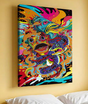 Arte abstracto de peces coloridos con elementos vibrantes