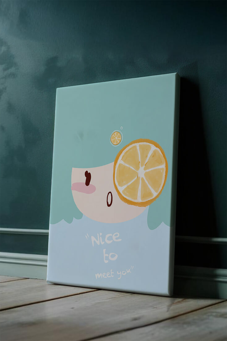Playful Illustration of a Cartoon Face with Citrus Accent