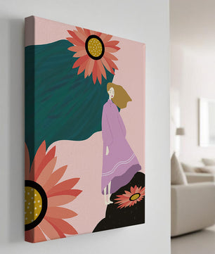 Stylized illustration of woman with vibrant floral elements