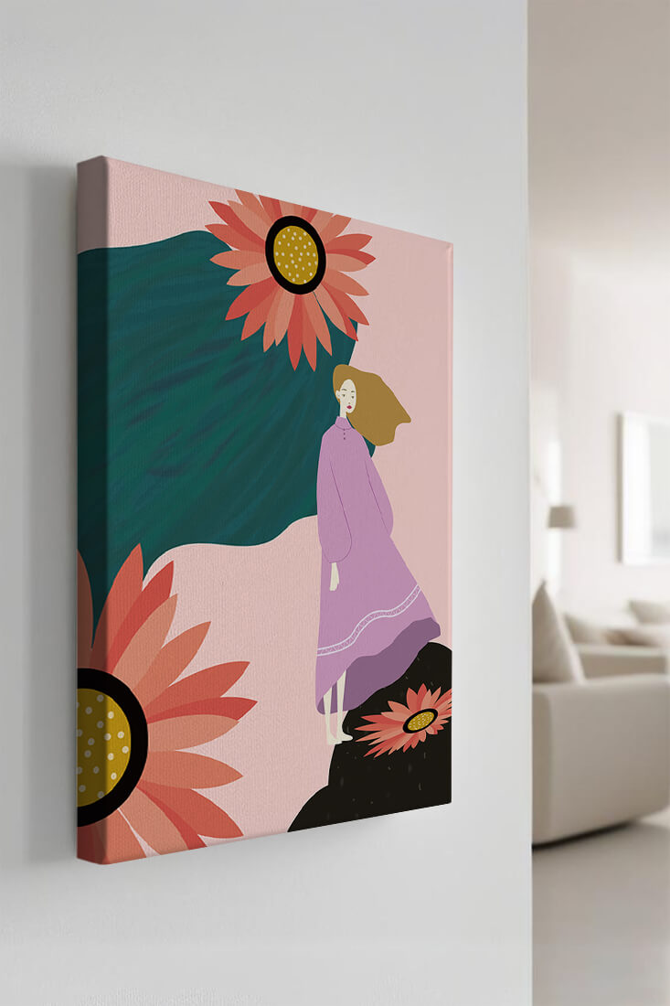 Stylized illustration of woman with vibrant floral elements