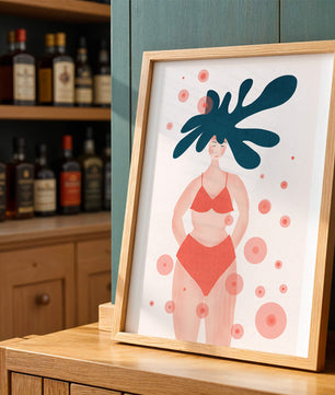 Abstract Illustration of a Woman in Swimwear with Creative Hair Design - Mi tienda
