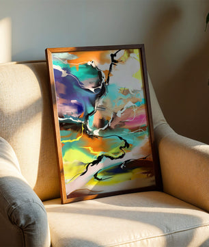 Pintura abstracta colorida con líneas vibrantes y dinámicas