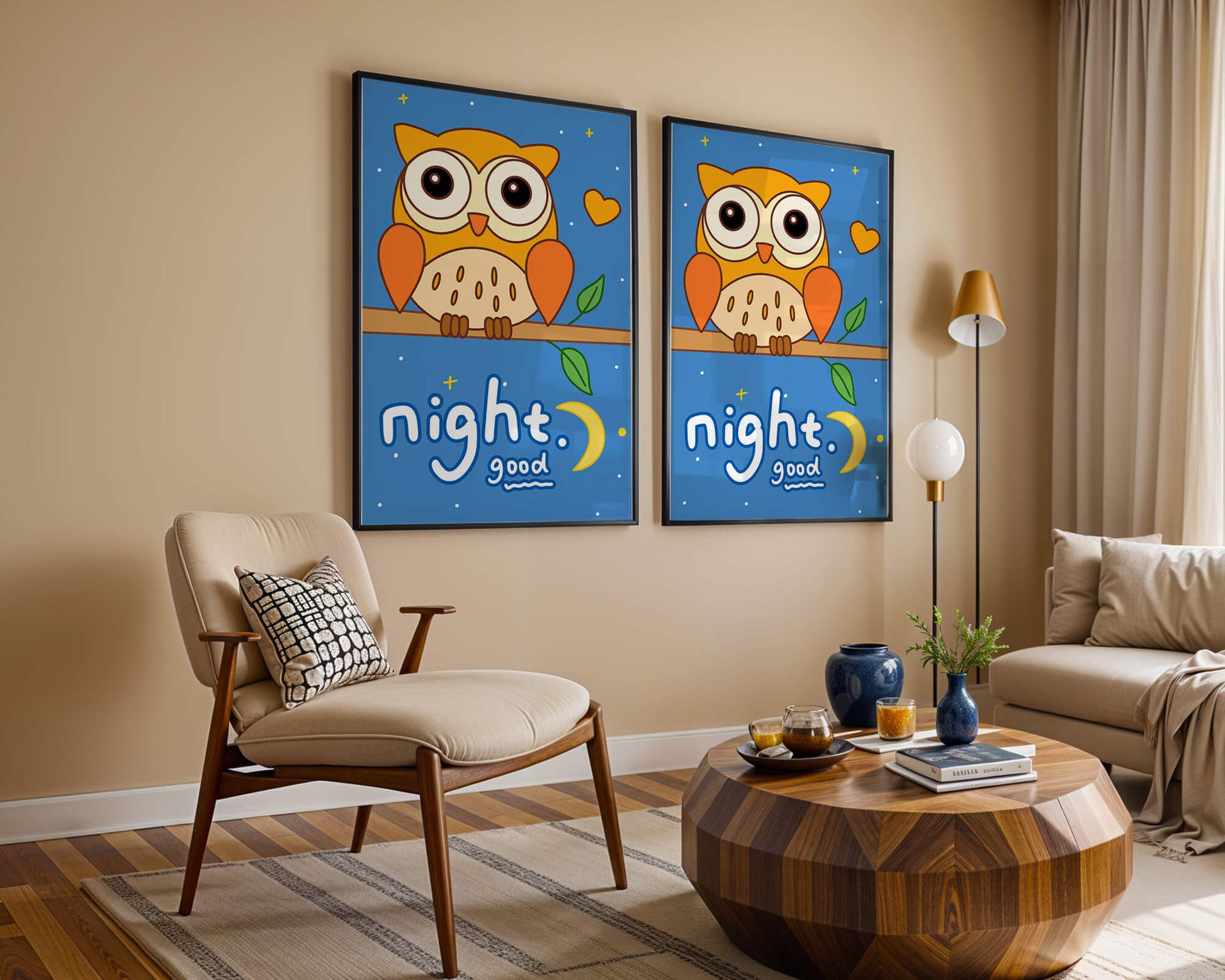 Colorful owl illustration with night theme and positive message