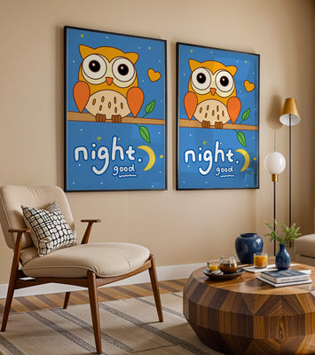 Colorful owl illustration with night theme and positive message