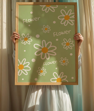 Estampado floral con margaritas sobre fondo verde