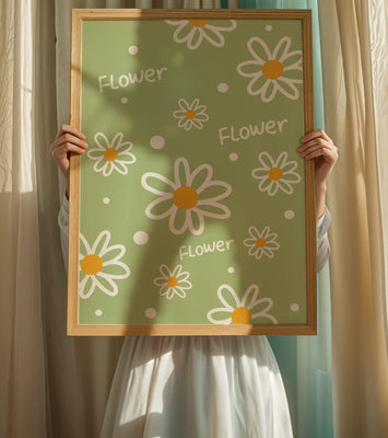 Floral pattern with daisies on a green background